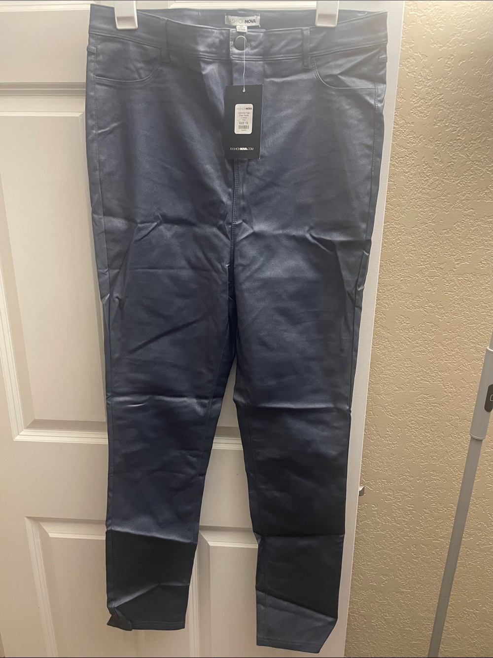 Fashion Nova Faux Leather Pants - Dark Blue